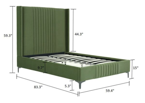 Manhattan Comfort Promenade Mid-Century Modern Velvet Upholstered Full- Size Bed in Moss Green