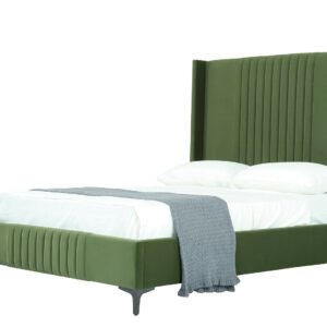 Manhattan Comfort Promenade Mid-Century Modern Velvet Upholstered Full- Size Bed in Moss Green