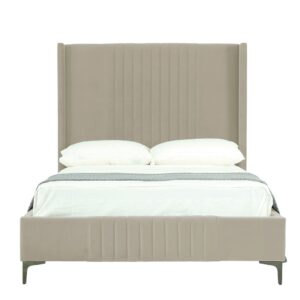 Manhattan Comfort Promenade Mid-Century Modern Velvet Upholstered Full- Size Bed in Rustic Taupe