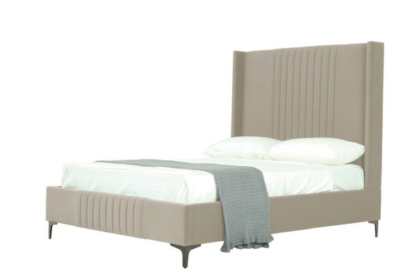 Manhattan Comfort Promenade Mid-Century Modern Velvet Upholstered Full- Size Bed in Rustic Taupe