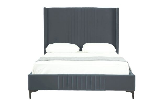 Manhattan Comfort Promenade Mid-Century Modern Velvet Upholstered Queen-Size Bed in Grey