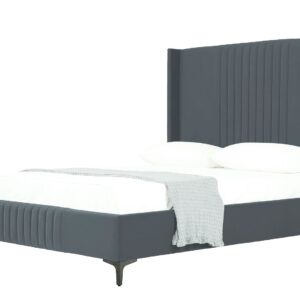 Manhattan Comfort Promenade Mid-Century Modern Velvet Upholstered Queen-Size Bed in Grey