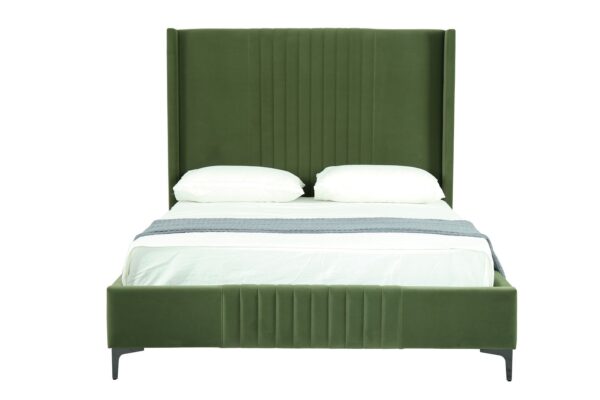 Manhattan Comfort Promenade Mid-Century Modern Velvet Upholstered Queen-Size Bed in Moss Green