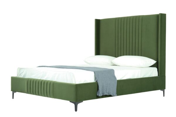 Manhattan Comfort Promenade Mid-Century Modern Velvet Upholstered Queen-Size Bed in Moss Green