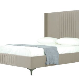 Manhattan Comfort Promenade Mid-Century Modern Velvet Upholstered Queen-Size Bed in Rustic Taupe