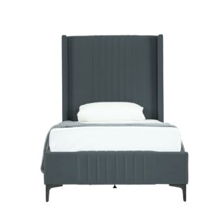 Manhattan Comfort Promenade Mid-Century Modern Velvet Upholstered Twin-Size Bed in Grey