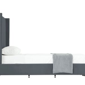 Manhattan Comfort Promenade Mid-Century Modern Velvet Upholstered Twin-Size Bed in Grey