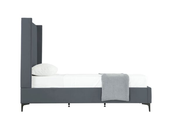 Manhattan Comfort Promenade Mid-Century Modern Velvet Upholstered Twin-Size Bed in Grey