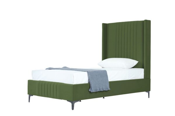 Manhattan Comfort Promenade Mid-Century Modern Velvet Upholstered Twin-Size Bed in Moss Green