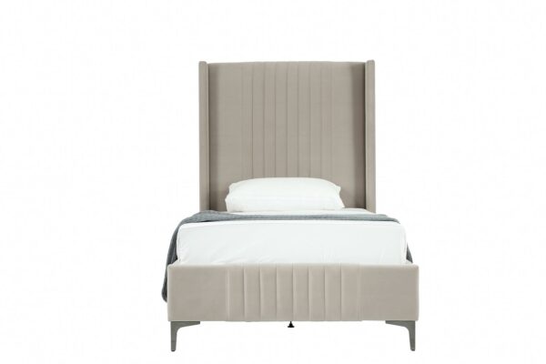 Manhattan Comfort Promenade Mid-Century Modern Velvet Upholstered Twin-Size Bed in Rustic Taupe