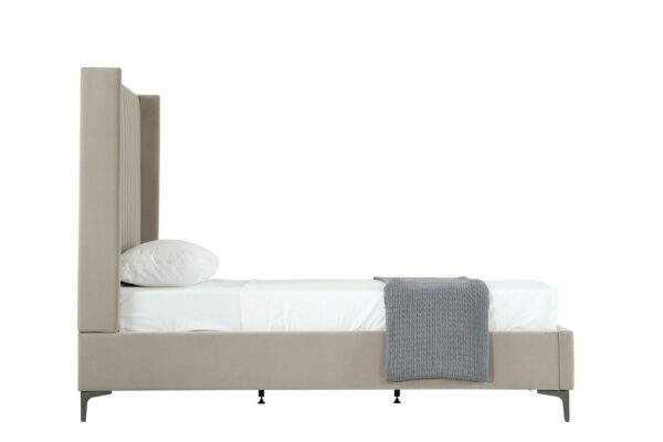 Manhattan Comfort Promenade Mid-Century Modern Velvet Upholstered Twin-Size Bed in Rustic Taupe