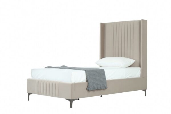 Manhattan Comfort Promenade Mid-Century Modern Velvet Upholstered Twin-Size Bed in Rustic Taupe