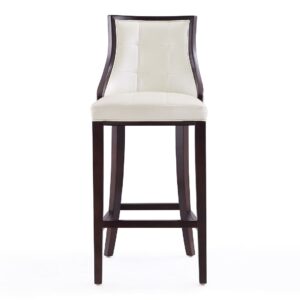 Manhattan Comfort Fifth Avenue 45 in. Pearl White and Walnut Beech Wood Bar Stool