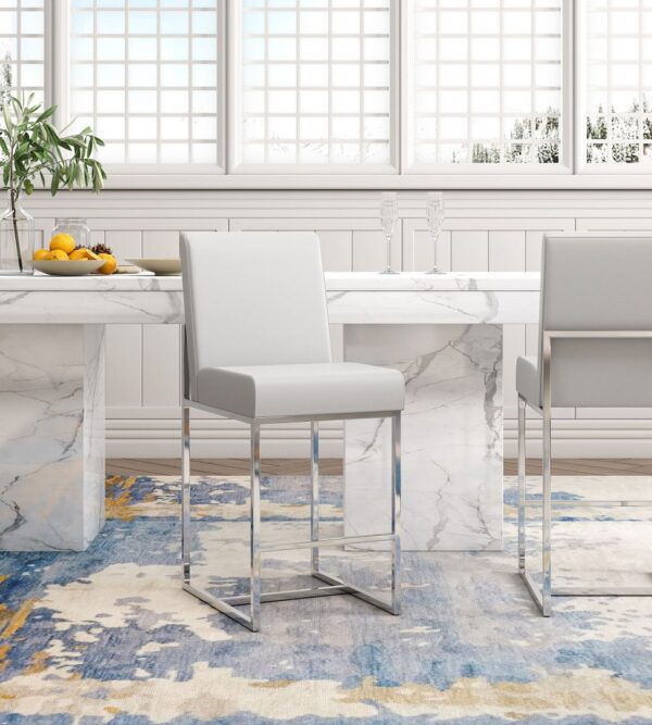 Manhattan Comfort Element 42.13 in. Pearl White and Polished Chrome Stainless Steel Bar Stool