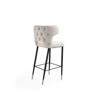 Manhattan Comfort Holguin 41.34 in. Cream, Black and Gold Wooden Barstool