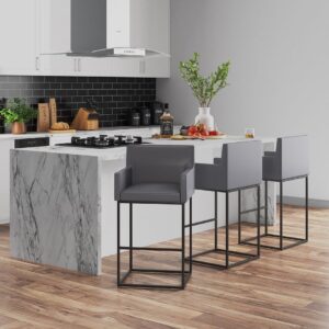 Manhattan Comfort Ambassador 42 in. Grey and Black Metal Barstool