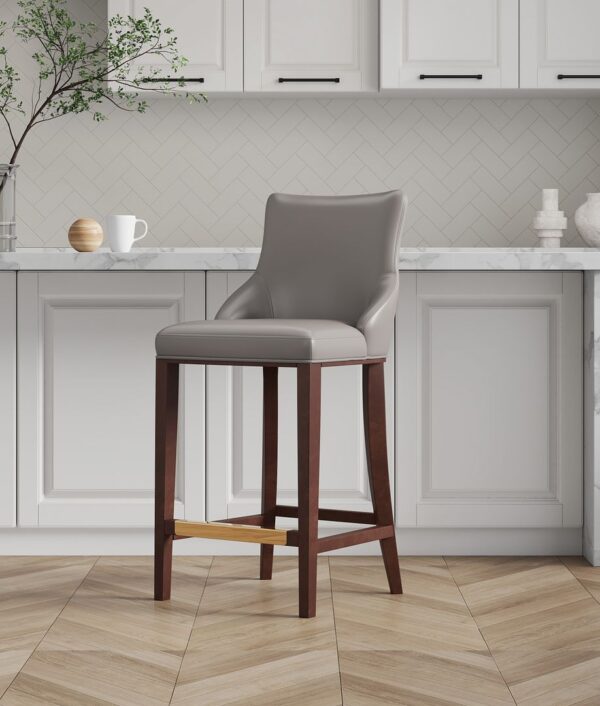 Manhattan Comfort Modern Shubert Barstool Upholstered in Dark Taupe Leatherette with Beech Wood Legs