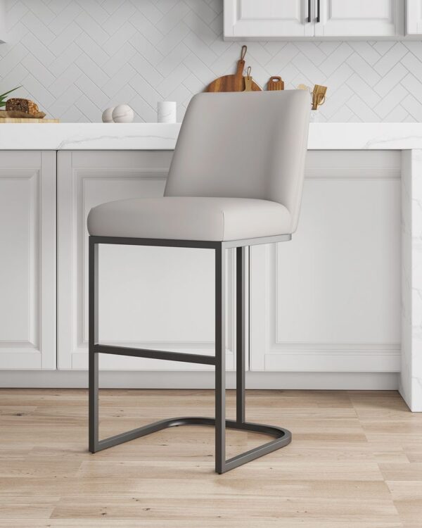 Manhattan Comfort Serena Modern Leatherette Upholstered Barstool in Light Grey