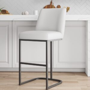 Manhattan Comfort Serena Modern Leatherette Upholstered Barstool in White