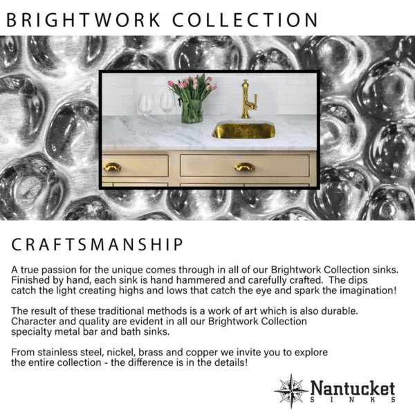 Nantucket Sinks SQRB-7 Brightwork Home Collection 16-5/8 Inch Brass Hammered Single Bowl Sink