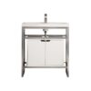 James Martin C105V31.5BNKSCGWWG Boston 31.5 Inch Stainless Steel Sink Console in Brushed Nickel with Glossy White Storage Cabinet in White Glossy Composite Countertop