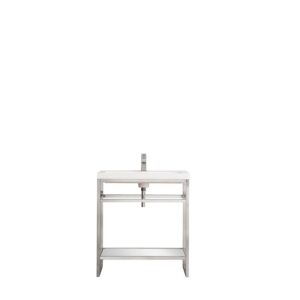 James Martin C105V31.5BNKWG Boston 31.5 Inch Stainless Steel Sink Console in Brushed Nickel with White Glossy Composite Countertop