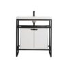 James Martin C105V31.5MBKSCGWWG Boston 31.5 Inch Stainless Steel Sink Console in Matte Black with Glossy White Storage Cabinet in White Glossy Composite Countertop