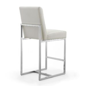 Manhattan Comfort Element 37.2 in. Pearl White and Polished Chrome Stainless Steel Counter Height Bar Stool