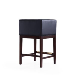 Manhattan Comfort Kingsley 34 in. Black and Dark Walnut Beech Wood Counter Height Bar Stool