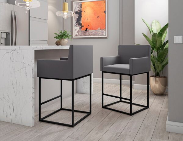 Manhattan Comfort Ambassador 38 in. Grey and Black Metal Counter Height Bar Stool