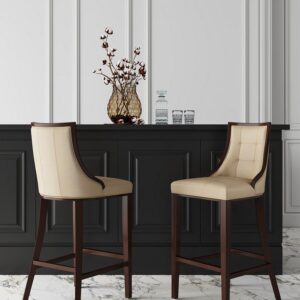 Manhattan Comfort Fifth Ave 39.5 in. Cream and Dark Walnut Beech Wood Counter Height Bar Stool