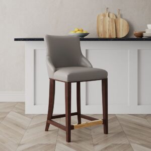 Manhattan Comfort Modern Shubert Counter Stool Upholstered in Dark Taupe Leatherette with Beech Wood Legs