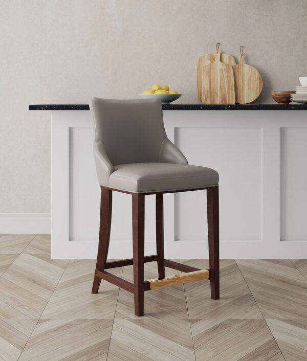 Manhattan Comfort Modern Shubert Counter Stool Upholstered in Dark Taupe Leatherette with Beech Wood Legs