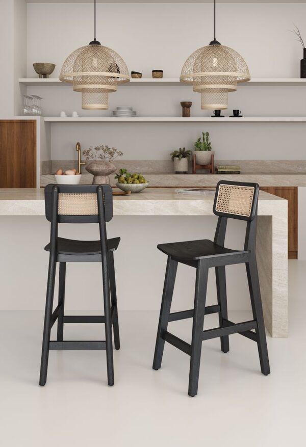 Manhattan Comfort Versailles Counter Stool in Black and Natural Cane