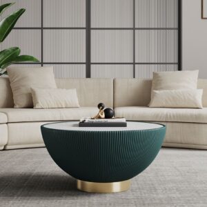 Manhattan Comfort Modern Anderson Coffee Table Upholstered in Green Leatherette with Ceramic Faux Marble Tabletop