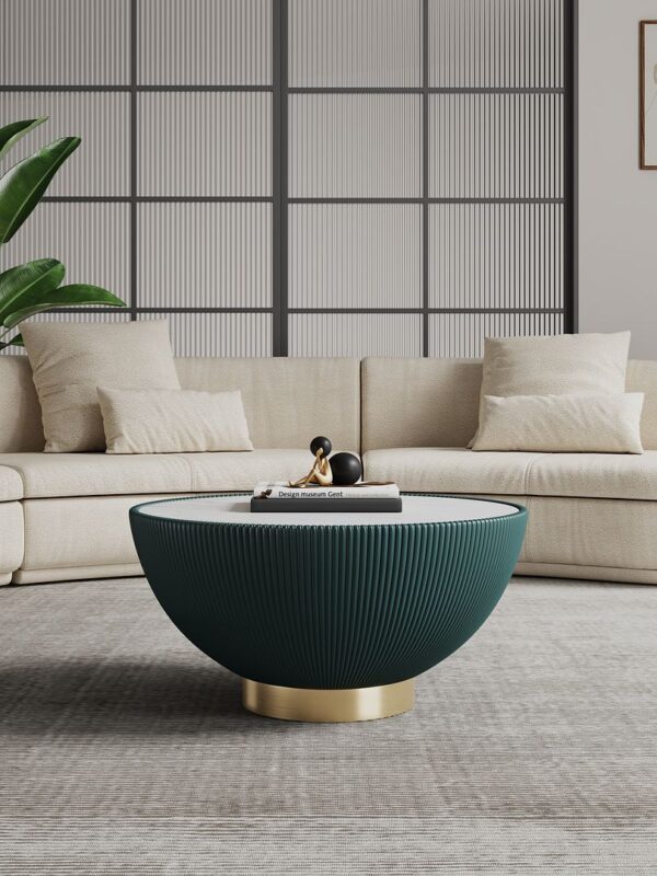 Manhattan Comfort Modern Anderson Coffee Table Upholstered in Green Leatherette with Ceramic Faux Marble Tabletop