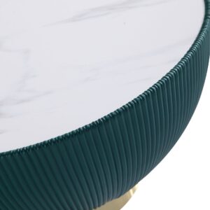 Manhattan Comfort Modern Anderson Coffee Table Upholstered in Green Leatherette with Ceramic Faux Marble Tabletop