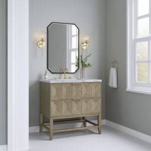 James Martin D100-V36-PBO-3CAR Emmeline 36 Inch Pebble Oak Single Vanity with 3CM Carrara Marble Top