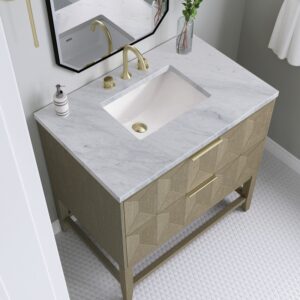 James Martin D100-V36-PBO-3CAR Emmeline 36 Inch Pebble Oak Single Vanity with 3CM Carrara Marble Top