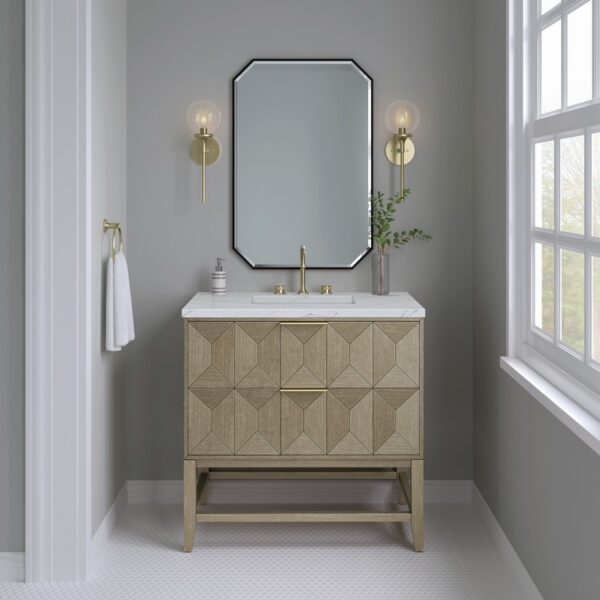 James Martin D100-V36-PBO-3ENC Emmeline 36 Inch Pebble Oak Single Vanity with 3CM Ethereal Noctis Top