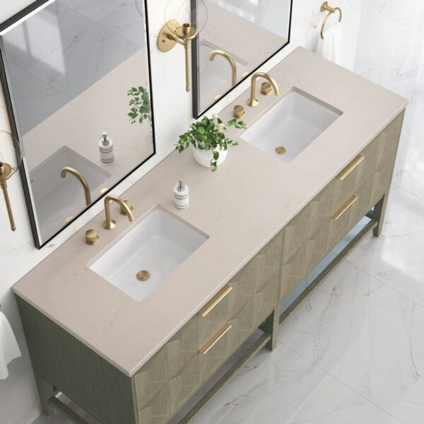 James Martin D100-V72-PBO-3EMR Emmeline 72 Inch Double Vanity in Pebble Oak with Eternal Marfil Top