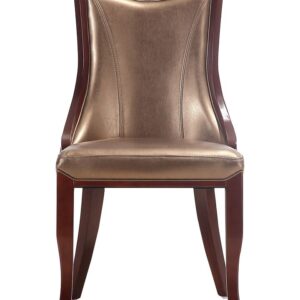 Manhattan Comfort Emperor Bronze and Walnut Faux Leather Dining Chair (Set of Two)