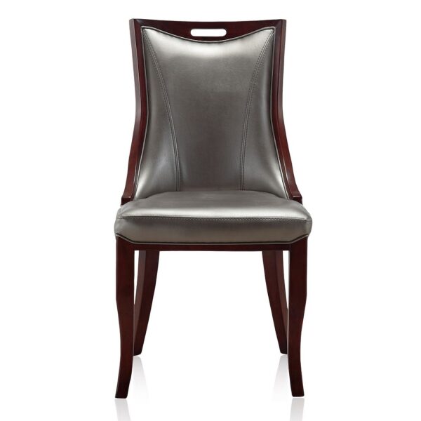 Manhattan Comfort Emperor Silver and Walnut Faux Leather Dining Chair (Set of Two)