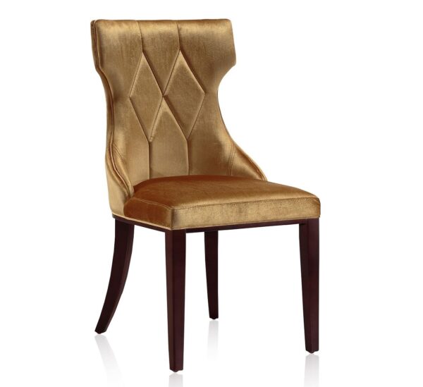 Manhattan Comfort Reine Antique Gold and Walnut Velvet Dining Chair (Set of Two)