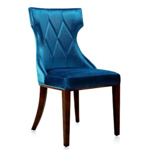 Manhattan Comfort Reine Cobalt Blue and Walnut Velvet Dining Chair (Set of Two)