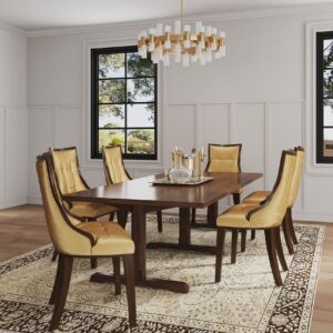 Manhattan Comfort Fifth Avenue Antique Gold and Walnut Velvet Dining Chair (Set of Two)