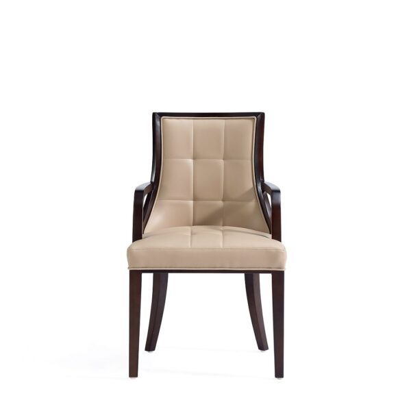 Manhattan Comfort Fifth Avenue Faux Leather Dining Armchair in Tan and Walnut