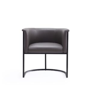 Manhattan Comfort Bali Pebble and Black Faux Leather Dining Chair