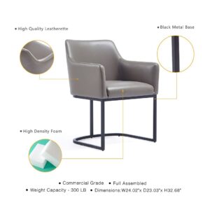 Manhattan Comfort Modern Serena Dining Armchair Upholstered in Leatherette with Steel Legs in Grey