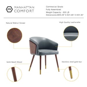 Manhattan Comfort Modern Reeva Dining Chair Upholstered in Leatherette with Beech Wood Back and Solid Wood Legs in Walnut and Graphite Grey